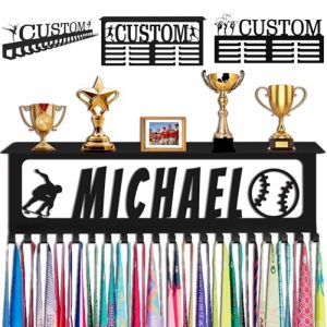 Porte Médaille Personnalisé avec Prenom Logo Présentoir à Medaille Personnalisée Noir pour Football Gymnastique Judo Ballet Enfant Garçon Fille Cadeau Personnalisé Présentoir de Sport en Méta (Lokfun, neuf)