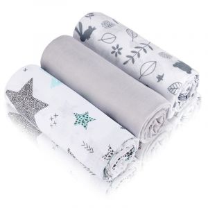 Baby Safe Pack de 3 Mousselines Bébé 80x70 cm, Serviettes bébé 100% Coton Bio Certifié Oeko-TEX Mousselines Bébé Coton Idéal comme Bavoir, Langes Coton Bébé Bambou (Fischettistore, neuf)