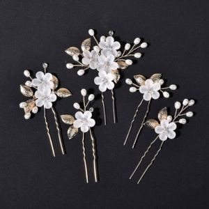 Jascatin Mari&eacute;e Pins Cheveux De Mari&eacute;e Fleur Pi&egrave;ces De Cheveux De Mari&eacute;e Accessoires De Cheveux De Mari&eacute;e Perle Clips De Cheveux De Mari&eacute;e Pour Femmes Et Filles Pack de 5 (Or) (shenzhenshixiangrongmaoyiu, neuf)