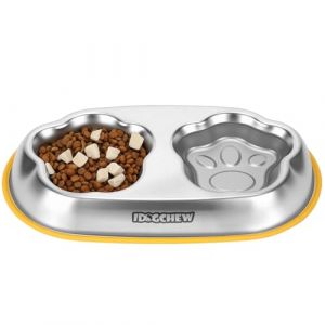 IDOGCHEW Gamelle Chat INOX Double Antid&eacute;rapante, Bol Chaton en Acier Inoxydable pour Croquette Eau avec Silicone Base Anti-Glissant (IDOGCHEW, neuf)