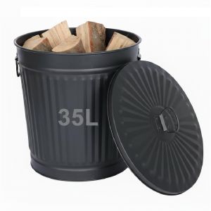 Jinfa Seau &agrave; cendre Poubelle en m&eacute;tal galvanis&eacute; avec poign&eacute;es et couvercle poubelle &agrave; cendre poubelle metal exterieur et interieur | Noir | Capacit&eacute;: 35 litres (HDhomeart, neuf)