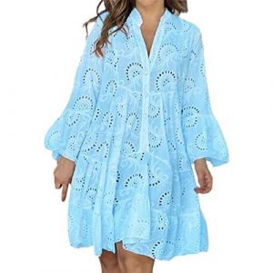 NNGOTD Robe &eacute;t&eacute; Femme Dos Nu en Lin Mi Longue Pliss&eacute;e T-Shirt Robe de Travail Chic et Elegant Chemise Robes D&eacute;contract&eacute;e Couleur Unie Manche Courte Jupe V&ecirc;tements Robe Bleu Roi (BAULMD（90% Big Promotion Without Discount Code ）, neuf)