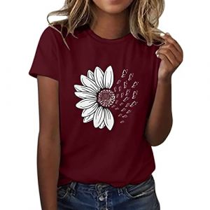 Tee Shirt Femme Coton T Shirts Blanc Imprimante Pas Cher T-Shirt &Agrave; Manches Courtes Col Rond Tunique avec Motif Papillons Grande Taille Tops Chemises (Ama2om, neuf)