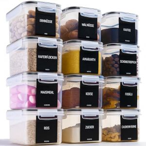 Deco haus Boite de Rangement Cuisine Lot de 12 - Boites de Conservation R&eacute;utilisables avec Couvercle Herm&eacute;tique - Boites en Plastique rangement et organisation de cuisine - Sans BPA - 12 x 0,8L (Mortred, neuf)