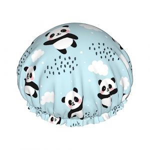 Bonnet de douche et bonnet de bain mignon motif ours panda pour femme, bonnets de douche imperm&eacute;ables surdimensionn&eacute;s r&eacute;versibles grands con&ccedil;us pour toutes les longueurs de cheveux, bonnet de bain &eacute; (DoubleShopShow, neuf)