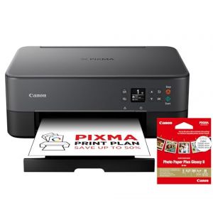 Canon PIXMA TS5350i Multifonction WiFi Jet d’Encre 3-en-1 (imprimante, photocopieur, Scanner) Impression sans Fil Depuis PC et Smartphone, Noir – Inclus Un Pack PP-201 Papier Photo 9x9cm (négocie plus, neuf)