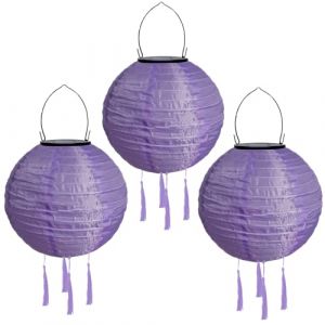 Lampions solaires d'ext&eacute;rieur r&eacute;sistant aux intemp&eacute;ries - Lanterne solaire LED - Lampion d'ext&eacute;rieur &eacute;tanche avec pompon - Lanterne de jardin en papier - Lanterne d'ext&eacute;rieur - 20 cm (3 pi&egrave;ces) (ZDD123, neuf)