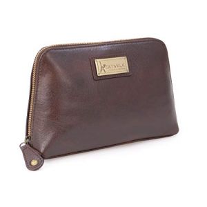 Catwalk Collection Handbags - Trousse de Maquillage Femme Cuir - Pochette pour Articles de Toilette - Sac Cosm&eacute;tique Voyage - Moyen - Emma - Marron (The Real Handbag Shop, neuf)