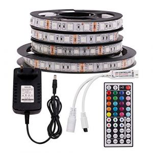 XUNATA Ruban LED 12V 5050 RGB Bande LED Kit Bande Lumineuse Flexible Multicolore Peut-Découpé Bande Lumineuse Avec Télécommande à Infrarouge 44 Touches (Non-Étanche IP21, 5m 300LEDs) (tomaslai2018, neuf)