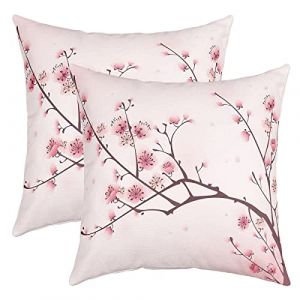 Style Japonais Taie d'oreiller 45x45cm Lot De 2 Soft Cerises Fleurs Housse de Coussin pour Le Salon Chambre &agrave; Canap&eacute;er Housse Coussin Fleurs de Cerisier Fleurs D&eacute;cor Taie Oreiller pour canap&eacute; Chaise (Bofanshangmao, neuf)