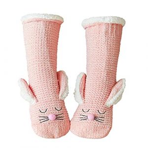 ZAKASA Chausson Chaussette Femme Hiver: Chaudes Antidérapantes Pantoufles Chaussettes avec Doublure en Polaire Douce Noël Chaussettes à La Maison Thermiques EU 35-41 Lapin Rose-1 Paire (ZAKASA, neuf)