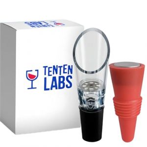 TenTen Labs Verseur A&eacute;rateur &agrave; Vin D&eacute;canteur &agrave; Vin et Bouchon Bouteille Vin COMBO &ndash; Bec Verseur de Qualit&eacute; Premium et Bouchon de Bouteille &ndash; Coffret Cadeau Inclus (le Noir) (ZenMonk International, neuf)