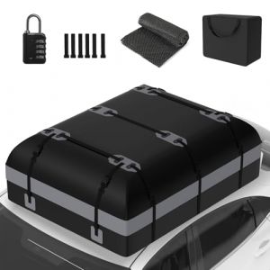YU YUSING Sac de Toit de Voiture 600 L, Coffre de Toit Pliable et Étanche, Coffre d'Attelage avec 6 Crochets et 10 Sangles Renforcées, avec ou sans Barre de Toit, pour Voitures, Camionnettes, Gris (YuSing, neuf)