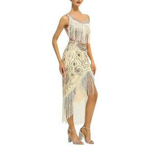 KBOPLEMQ Costume Gatsby pour femme - Robe vintage des années 1920 - Robe Charleston - Robe Gatsby à paillettes - Ourlet à pompons - Robe de cocktail, robe de bal de fin d'année, de soirée, de (VISNA, neuf)