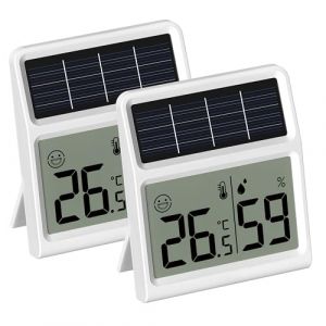Solar Thermometre Hygrometre Interieur, Mini Thermomètre Hygromètre d'intérieur Alimenté par la lumière- Fonctionne uniquement sous éclairement lumineux, Blanc - Sachet de deux (chenrunheng, neuf)