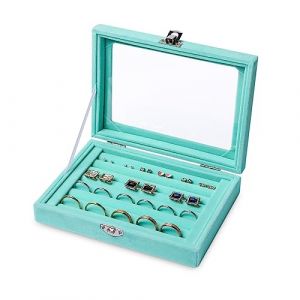Frebeauty Plateau de rangement pour bijoux avec couvercle transparent, 12 grilles en velours pour tiroir Bo&icirc;te de rangement pour bijoux avec couvercle transparent Vitrine &agrave; bijoux Vitrine de magasin (Frebeauty Europe, neuf)