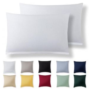 Alreya Taie Oreiller 50x70 Coton (Lot de 2) - Blanc - 100% Jersey Coton, Housse de Coussin 50x70 cm, Taies d'oreiller en Jersey avec Fermeture éclair 50 x 70 cm (DT TEXTILE GmbH, neuf)
