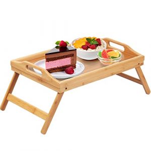 Plateau de lit pliable avec poign&eacute;es - Plateau de petit-d&eacute;jeuner pour canap&eacute;, manger, dessin, plateau de service en bambou (Kiwaly, neuf)
