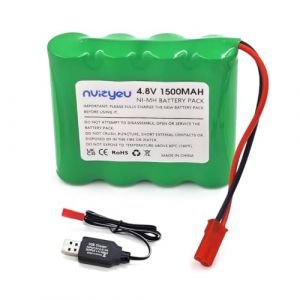 nvizyeu Batterie Nimh 4,8 V, 1500 mAh AA rechargeable 4,8 V, adapt&eacute;e pour les voitures t&eacute;l&eacute;command&eacute;es, les camions t&eacute;l&eacute;command&eacute;s, livr&eacute;e avec un c&acirc;ble de charge (prise JST) (nvizy, neuf)