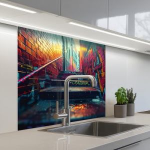 KitchenYeah© Credence Cuisine Adhesive 80x80 cm Protege Mur Revetement Mural Adhesif Parement Interieur À Coller Plaque Plastique Rigide Architecture - Néon - Escaliers - Graffiti (KitchenYeah, neuf)