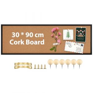 Okydoky Tableau d'affichage en li&egrave;ge avec cadre en bois noir - 90 x 30 cm - Pour d&eacute;coration de la maison, du bureau (Okydoky STORE, neuf)