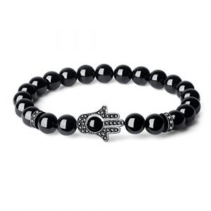 COAI Bracelet Pierres Véritables Toumaline Noire Main de Fatma Unisexe (COAI STORE, neuf)