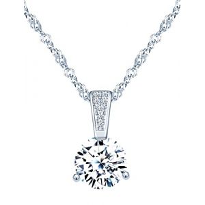 INFINIONLY Collier diamant pour femmes et filles, Collier en argent 925, Pendentif de zircon brillant, Collier solitaire à 3 griffes, 45cm chaîne de Singapour argent, bijoux élégants, argent (INFINIONLY, neuf)