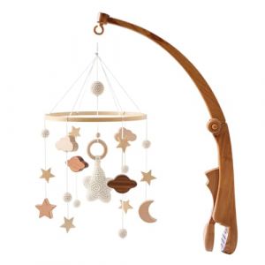 Mobile Bébé Bois, Mobile Lit Bébé Support Mobile pour Lit Bébé Cloche à Vent Étoile en Bois Support Mobile Bébé Bois Carillon Éolien Bébé Suspendu Mobile Cadeau pour Bébé Fille Ou Garçon (Haptre, neuf)