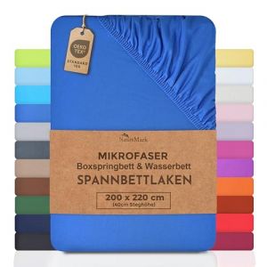 NatureMark Drap-housse en microfibre pour lit à sommier tapissier et pour lit à eau - 200 x 220 cm - Hauteur de bonnet 40 cm - 200 x 220 cm - 100 % polyester - Bleu roi (cottonrich, neuf)