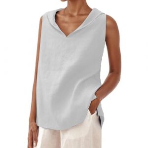 KBOPLEMQ Débardeur en lin pour femme sans manches - Débardeur d'été en mousseline pour la plage et le bureau - Chemisier basique décontracté - Beige, écru, O blanc., L (VISNA, neuf)