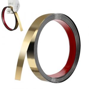 Moulure Murale, Bande de Miroir M&eacute;tallique en Acier Inoxydable Flexible, Conception Amovible et Adh&eacute;sive, Moulage Autocollant Chrom&eacute;, 5m x 2cm, pour la D&eacute;coration des Chambres et des Salons, Or (CAAGGMM, neuf)