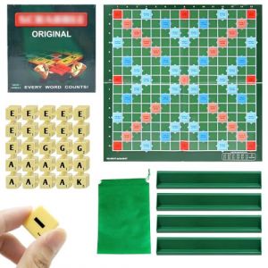 XPJBKC Scrabble Voyage, Scrabble Junior avec 100 Blocs Alphabet, 4 Pieds &agrave; Coulisse et Sac de Rangement, Junior Jeu de Soci&eacute;t&eacute; de l'Alphabet, pour 2 &agrave; 4 Joueurs, &agrave; Partir de 6 Ans (XKDEU, neuf)
