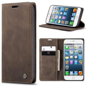 Wusbulk Coque pour iPhone 5/5S/SE 2016 Housse Portefeuille en Premium Cuir PU, Flip Case Rabat Magn&eacute;tique avec Porte Cartes et Stand, Protection Antichoc &Eacute;tui pour iPhone 5/5S/SE 2016, Caf&eacute; (Eyuniao-EU, neuf)