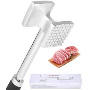 Bixury Attendrisseur de Viande en INOX,Marteau &agrave; Viande de Cuisine Marteau &agrave; Steak 27 cm Argent&eacute; Marteau &agrave; Viande Double Face Ecraseur de Viande avec Manche Antid&eacute;rapant pour Steak Poulet Porc (ARTIFICIAL PEONY S.R.L., neuf)