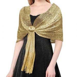 TUONYIS Chale Femme Mariage Dor&eacute; &Eacute;charpe Ch&acirc;le Femme Ch&acirc;le Wrap &Eacute;charpe Ch&acirc;le de Mariage &Eacute;l&eacute;gant Ch&acirc;le &Eacute;tole Mariage Wrap Foulard &Eacute;charpes Scintillants pour Soir&eacute;e C&eacute;r&eacute;monies Parties F&ecirc;tes Mariage(Or) (ZECAI TONG, neuf)