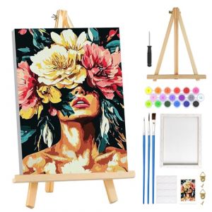 MOGTAA Fille Fleur Peinture Numero Enfant Adulte avec Cadre, Fleur Peinture par Numero Adulte avec Chevalet, DIY Numéro d'Art Kits, Loisirs Créatifs Adultes, pour décoration d'intérieur, 20x30cm (Keleman, neuf)