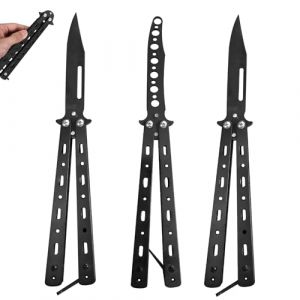 WANDGU 3 Pièces Butterfly Trainer : Couteau Papillon d’Entraînement Lame Non Aiguisée Peigne Papillon Acier Inoxydable pour Couteau d’Entraînement Balisong Débutant – Pour S’exercer Aux Figures (Noir) (VENIZELOU-EC, neuf)