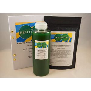 HealthAlgae Spirulina platensis Vivante (500 ML) + 10 L de Milieu de Culture de spiruline Sec SSD1 + 2 - Culture d'algues + Engrais (500+10) (HealthAlgae, neuf)