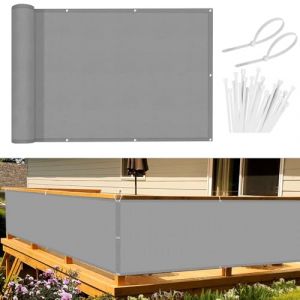 Sunnylaxx Brise Vue Balcon Gris 90x600 cm, Cache Brise Balcon pour Jardin Exterior PES, avec Trous et Serre câbles, UV Résistant (QiangeEUDS, neuf)