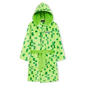 Minecraft Robe de Chambre Polaire Garçon et Ado Creeper Peignoir Enfant à Capuche avec Poches et Ceinture Cadeau Gamer (11-12 Ans, Vert) (Get Trend., neuf)