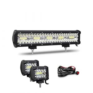 Willpower Barre LED 38cm 17'' 300W Spot et Inondation + 2 Phares de Travail 4'' - Rampe 12V 24V &Eacute;tanche pour 4x4, Voiture, Camion, Tracteur, Quad, V&eacute;hicule, Bateau avec C&acirc;blage (gzyizai, neuf)
