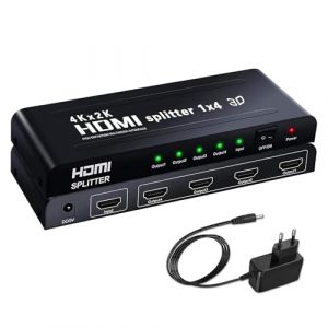 1x4 Splitter HDMI,Ozvavzk Répartiteur HDMI 3D 1 Entrée 4 Sorties Distributeur HDMI Soutien 4K Supporte PC Box HDTV DVD Multimédia Écran Projecteur (Haboqo, neuf)
