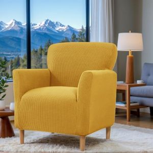LiveGo Housse de Fauteuil de Banquet en Tricot Extensible avec accoudoirs, Housse de Chaise Extensible pour Salon, Housse de Fauteuil Souple Jaune Citron (chaowuuk, neuf)