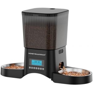 HoneyGuaridan Distributeur Croquettes Chat Automatique 2 Bols, 4 Pieds Antidérapants, Plus Stables, 3.5L Distributeur Croquettes Chats avec Minuterie Programmable, Scellé pour Garder la Fraîcheur (longqijun2023, neuf)