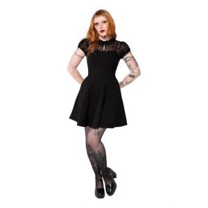 Hell Bunny Viola Dress &ndash; Robe Patineuse Gothique Noire avec d&eacute;tails en Dentelle en Toile d'araign&eacute;e, Noir, 2XL (Ro Rox Boutique, neuf)