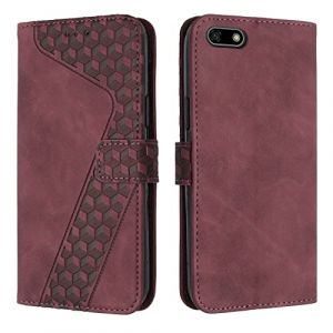 OKZone Coque pour Huawei Y5 2018/Honor 7S/Y5 Prime 2018, Etui Protection Housse Premium en Cuir PU Portefeuille &Eacute;tui T&eacute;l&eacute;phone [Fermoir Magn&eacute;tique] [Fentes pour Cartes] Flip Case（Rouge (OKZone EU Store, neuf)