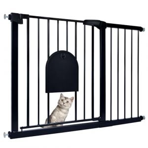 Froadp Barri&egrave;re de protection, d'escalier, pour b&eacute;b&eacute;, 105 &agrave; 115 cm, sans per&ccedil;age, avec porte, pivotante des deux c&ocirc;t&eacute;s, automatique, pour animaux de compagnie, noire (Kaysi Yard, neuf)