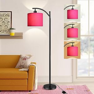 Depuley Lampadaire Arc avec abat-jour, lampe debout avec 3 temp&eacute;ratures de couleur, lampe &agrave; poteau pour salon, chambre &agrave; coucher, lampadaire de lecture avec ampoule LED 8W, Noir avec abat-jour Rose (Vance Europe, neuf)