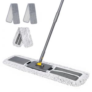 Masthome Balai Serpill&egrave;re Aluminium, Grande Balai Plat Professionnel avec Manche T&eacute;l&eacute;scopique, Coton Serpillere Professionnel avec 2 Microfibre Tampons, pour Nettoyage de Bureau, Entrep&ocirc;t, Garage (masthome, neuf)
