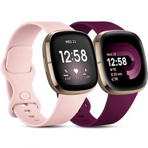 CeMiKa 2 Pack Bracelet Compatible avec Fitbit Versa 4/Versa 3 Bracelet/Fitbit Sense/Sense 2 Bracelet, Bracelet Sport de Remplacement Compatible avec Fitbit Versa 4/Versa 3/Sense, Petit Rose/Fuchsia (CeMiKa Store, neuf)